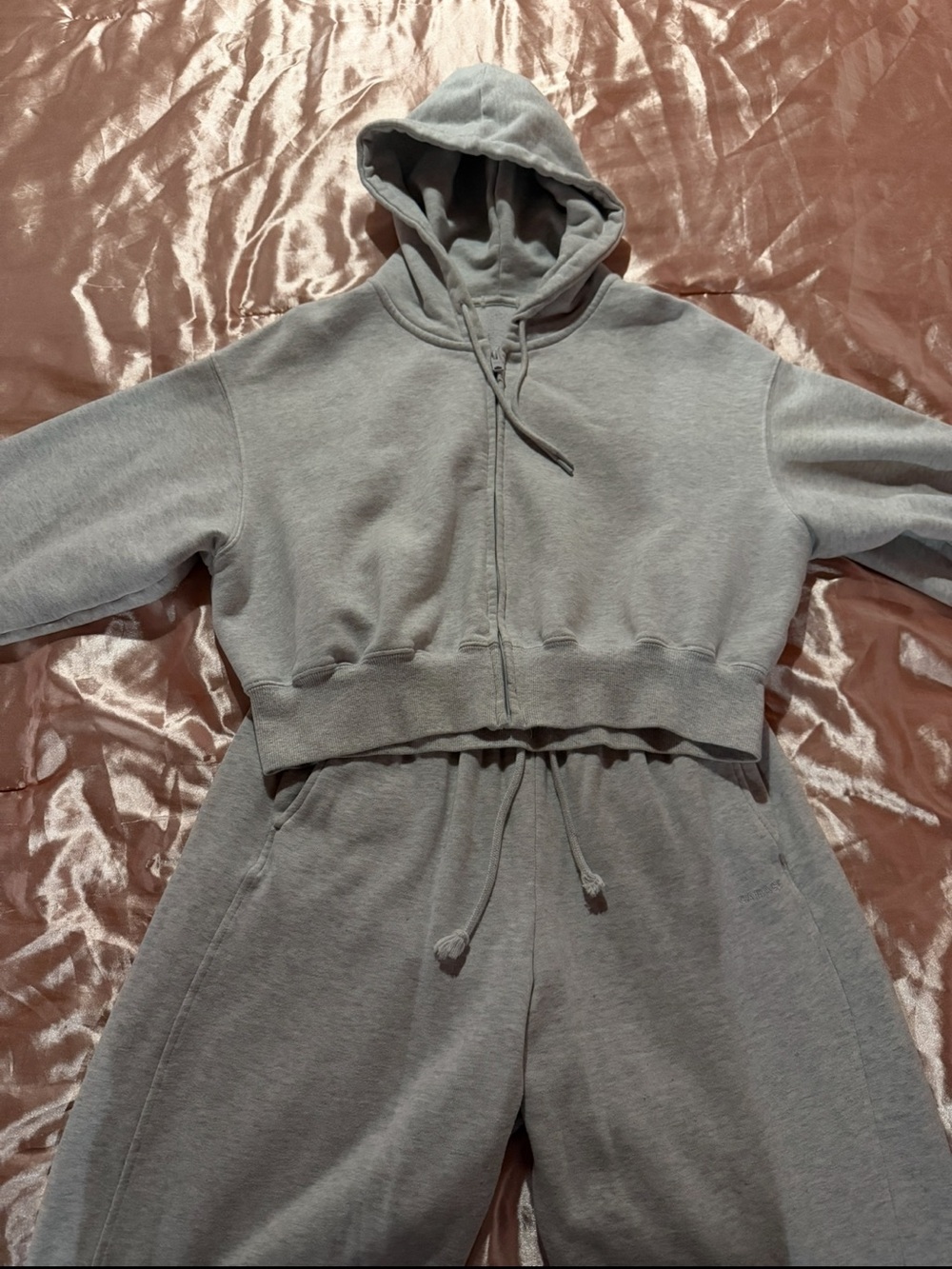 Garage Light Gray Cropped Hoodie and Sweatpants Set
